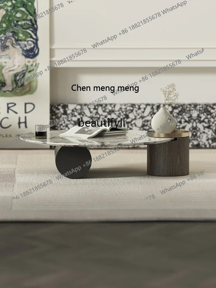 E153  Modern Simple and Light Luxury Natural Marble Tea Table Elephant White Living Room Small Apartment Home round Tea Table
