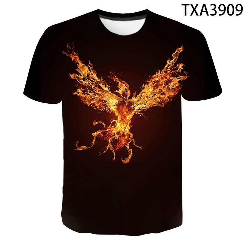 2020 New Summer Cool Men Women Children T Shirt 3D Blue Phoenix Bird Print Lovers T-shirt Boy Girl Kids Tops Harajuku Casual Tee