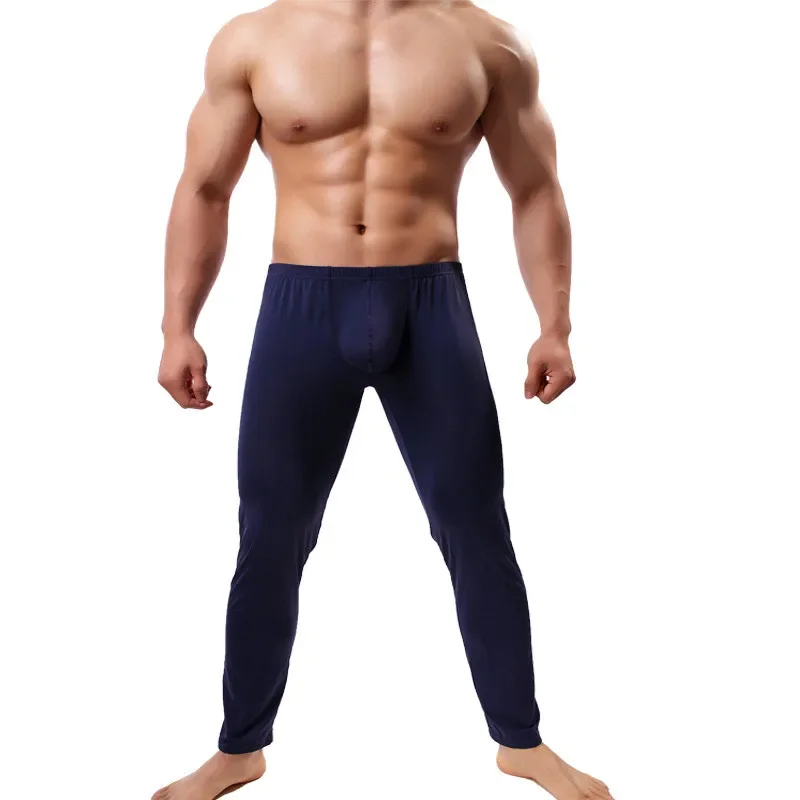 Men Underwear Bottoms Long Johns Sexy Bottoms Pajama Low Rise Tight Legging Pouch Warm Thermal Underwear Bottoms Pajama Pants