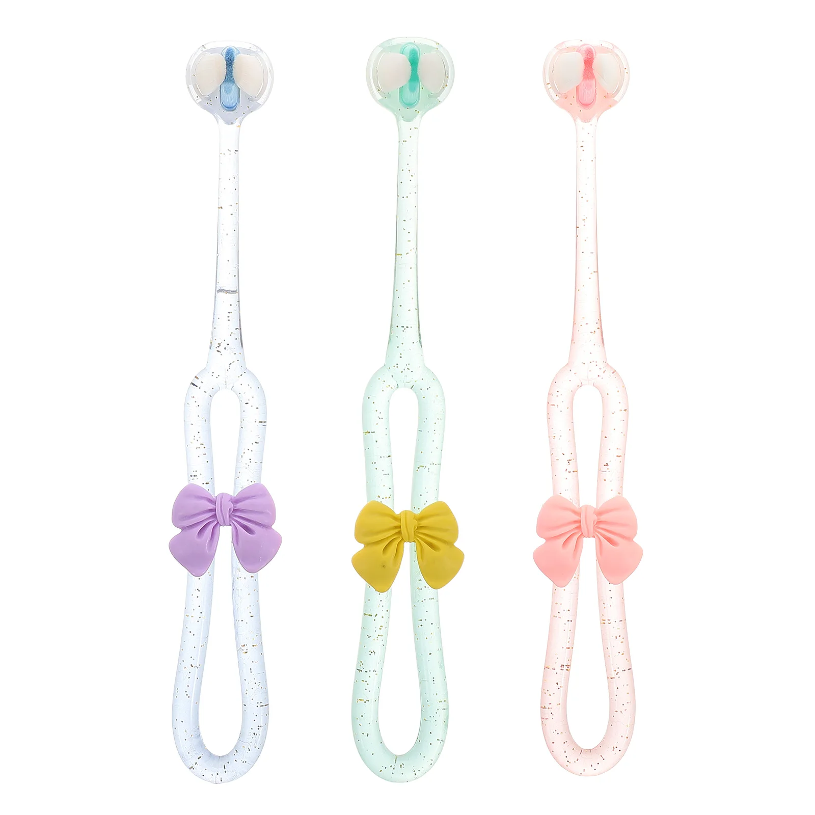 

3pcs Cute Toothbrush Baby Training Bow 3-sided Cleaning Teeth Gum Care Child Girl Oral Hygiene Set Travel Friendly Soft