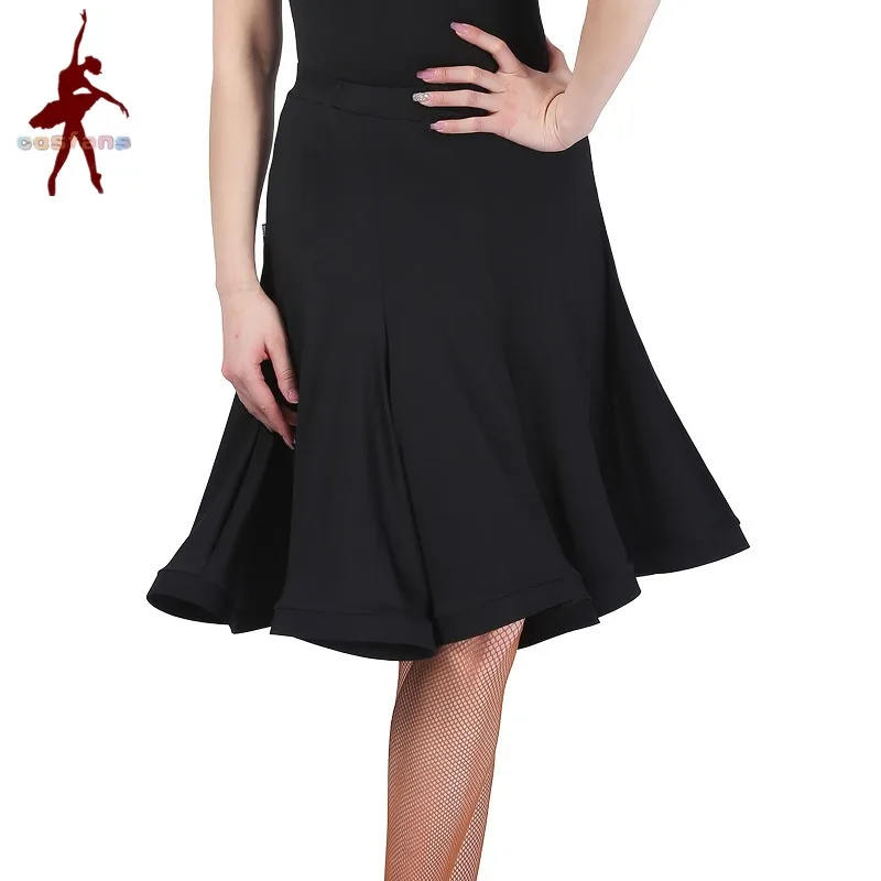 Nouvelle jupe de danse latine pour femmes adultes, bas de danse carré, taille haute, jupe en os de poisson, bordure en filet, jupe à grand ourlet