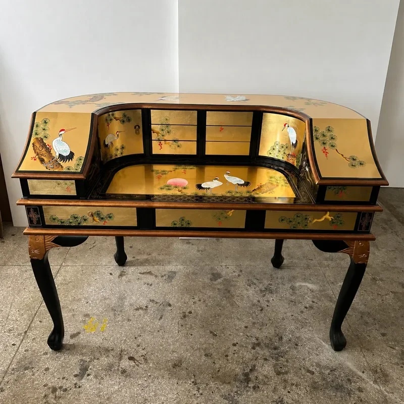 Gold Foil Songhe Yannian Desk Piano Table President Secretary Cabinet Locker High End Furniture Countertop with Glass