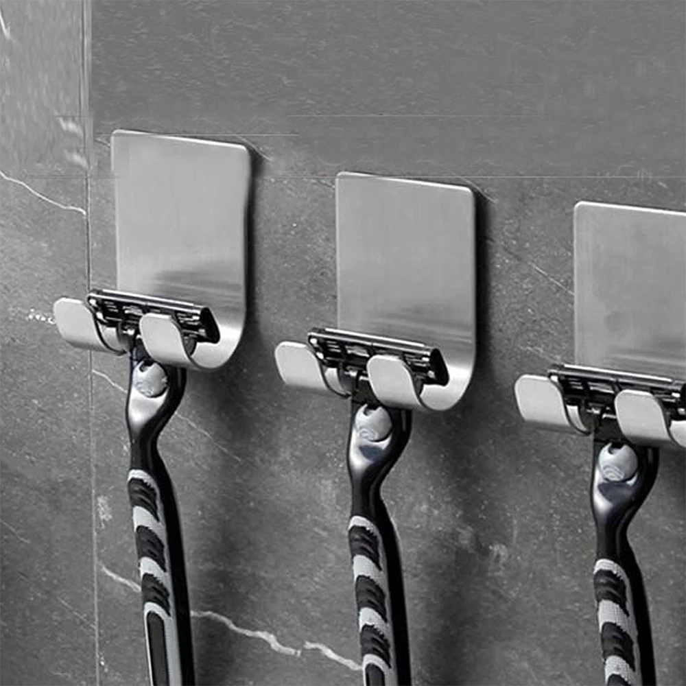 1pc Stainless Steel Razor Hook Wall Adhesive Shaving Shaver Shelf Storage Holder for Bathroom Kitchen Organizer