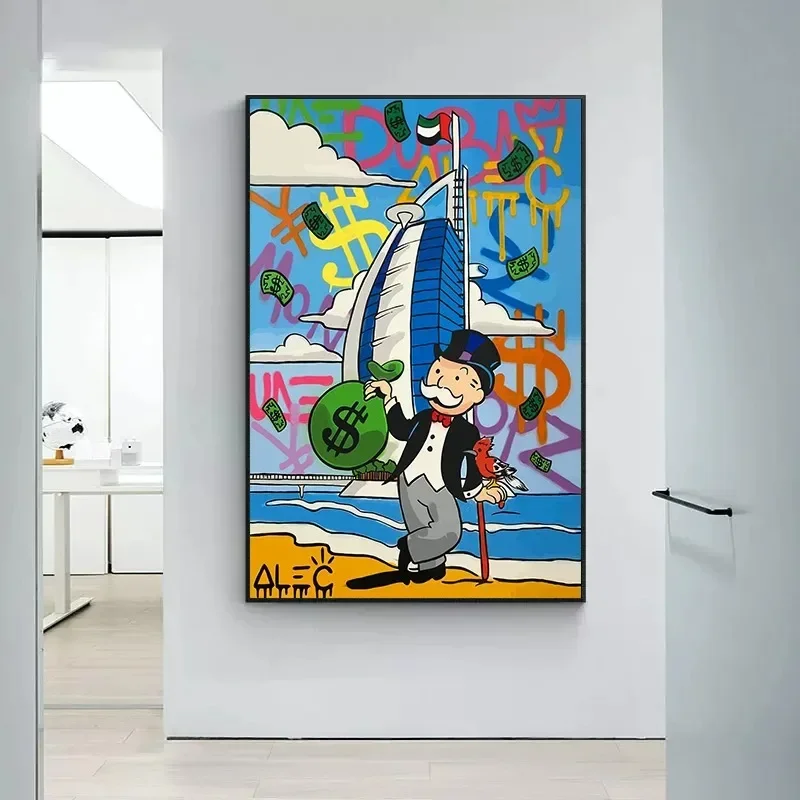 شارع الكتابة على الجدران الكرتون أليك احتكار المليونير المال الجدار المشارك يطبع قماش اللوحة غرفة الهدايا غرفة المعيشة ديكور المنزل #5