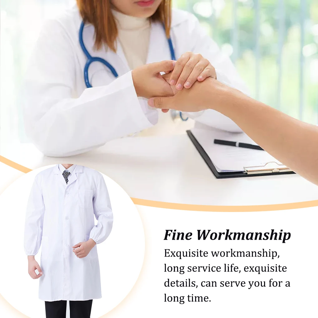 Laboratory Coat Buttons Down Long Sleeve Beauty School Notched Lapel Work Clothes Section Dustproof  Long Sleeve S