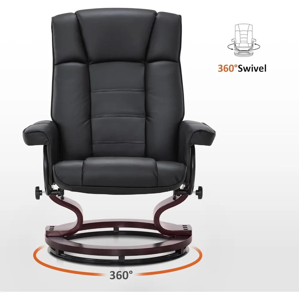 

Manual Swivel Recliner with Ottoman, Chair Ottoman Set for RV Small Spaces, Living Room, Bedroom, (Faux Leather, Black)