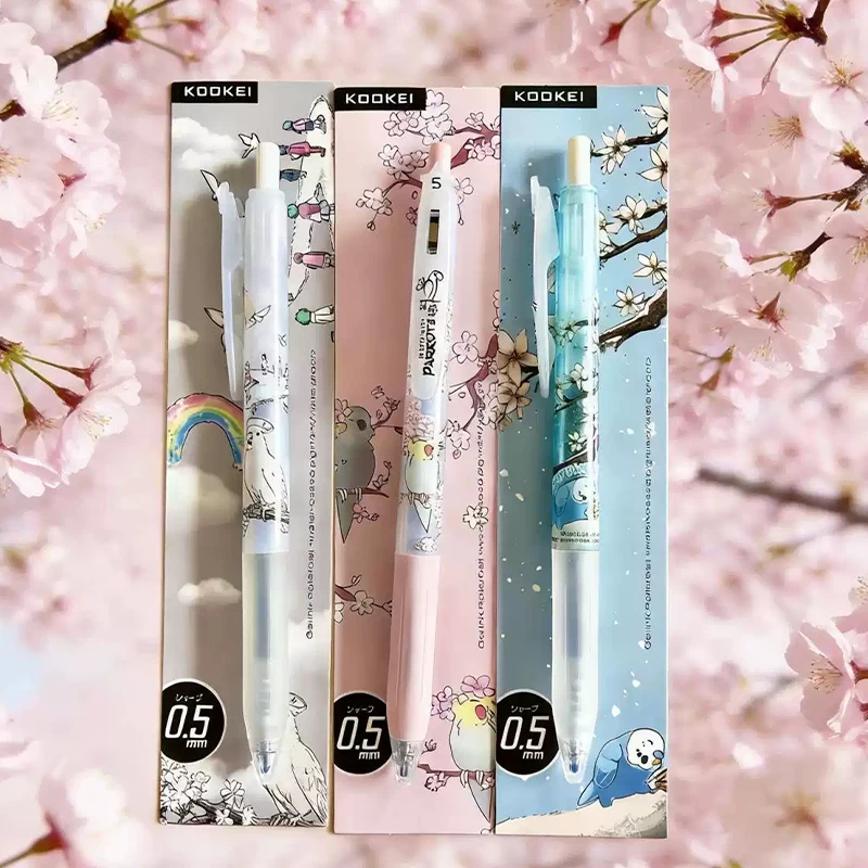 KOOKEI Retractable Gel Pen 0.5mm Parrot Series Quick Dry Smudge-Free Ink CS Tip Smooth Writing Instrument for Exam School Office