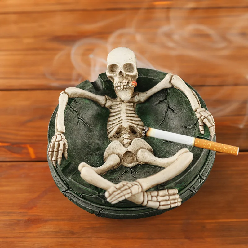 Resin Human Figure Ashtray Gothic Skeleton Sculpture Novelty Home Table Centerpiece Decor For Adults Halloween Gift For Couples
