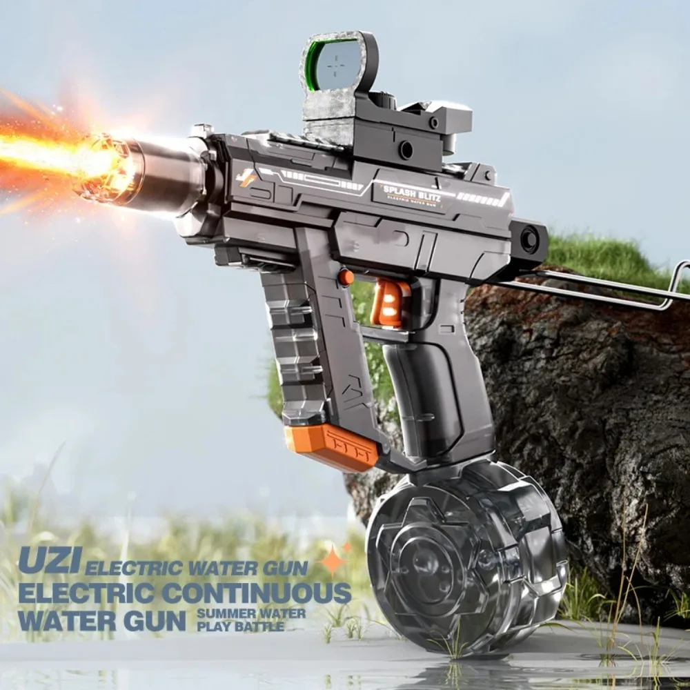 UZI Fully Automatic Electric Toy Water Gun with Gun Muzzle Flame Summer Beach Outdoor Shooting Game for Christmas Birthday Gift