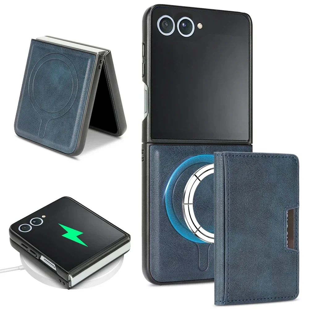 Luxus 2IN1 Leder Brieftasche Karte Halter Telefon Fall Für Samsung Galaxy Z Flip 7FE 6 5 4 3, magnetische Drahtlose Lade Schützen Abdeckung
