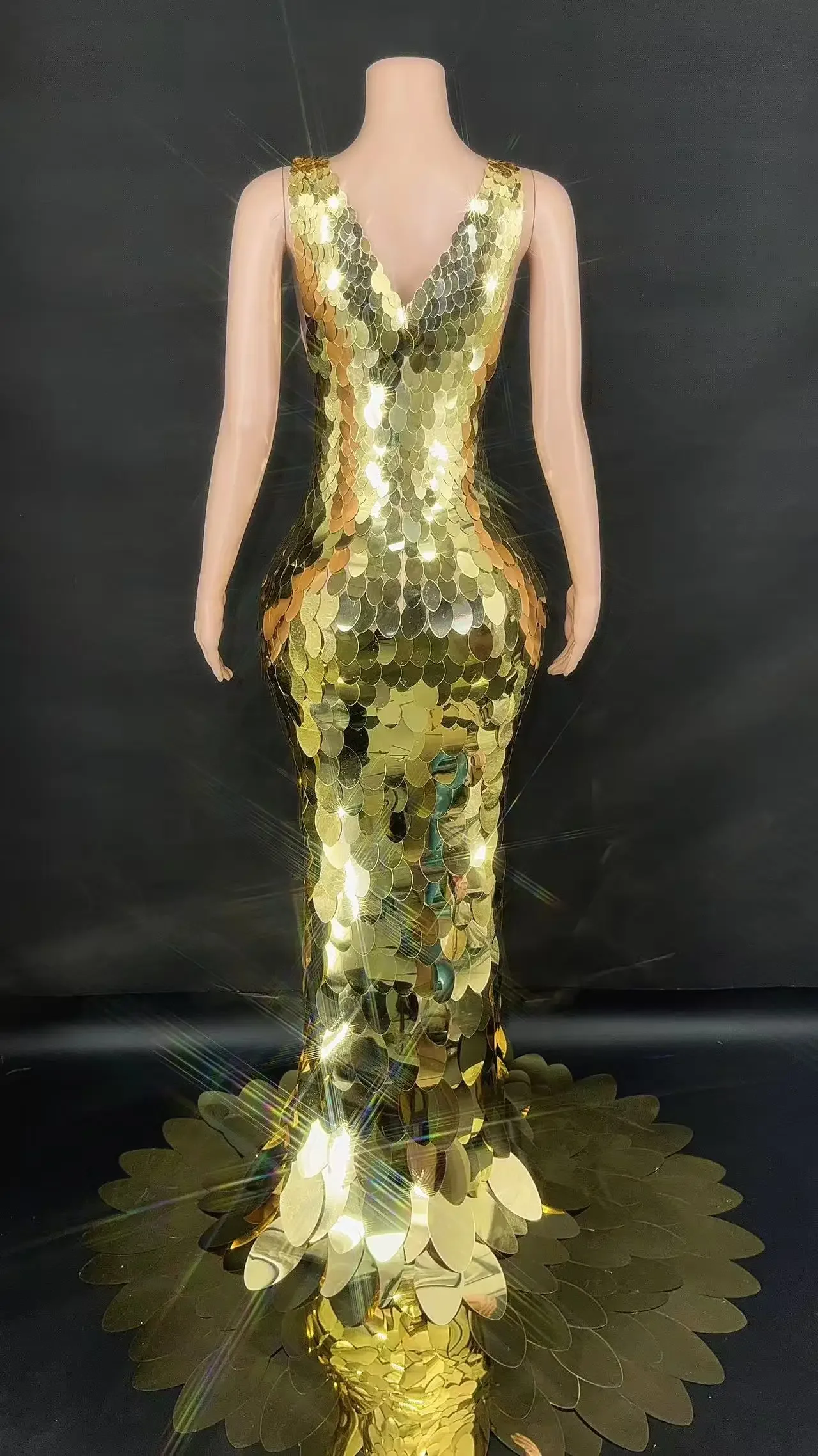 Fashion Silver Mirror Reflective V-neck Sleeveless Concert Costume Ballroom Performance Wear Dance Dress Sets for Women