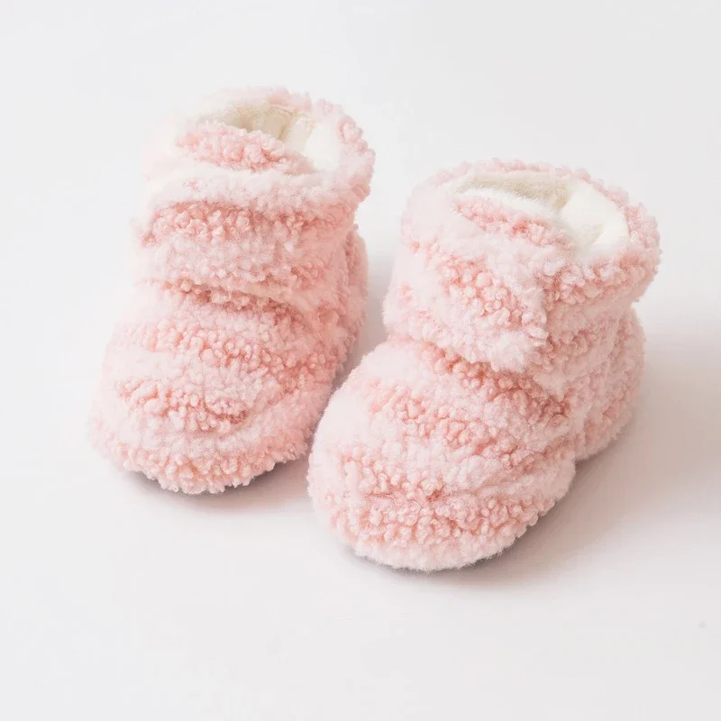 Autumn Winter Baby Girls Boys Shoes Thick Warm Plush Stripe Newborn Infant Shoes Soft Sole Toddler Kids First‑walkers Shoes
