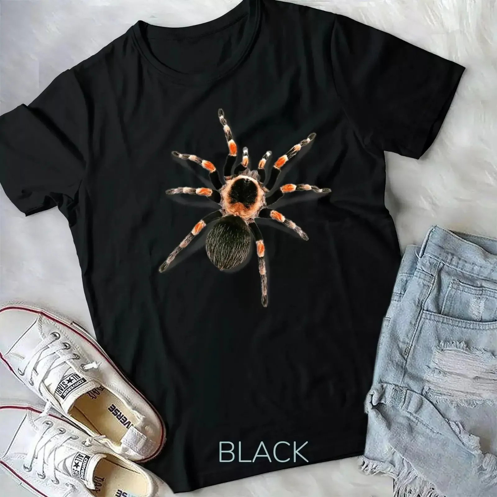 2025 Realistic Red Knee Tarantula T shirt vintage Washed designer clothes Soft Stylish Versatile Breathable streetwear Slightly