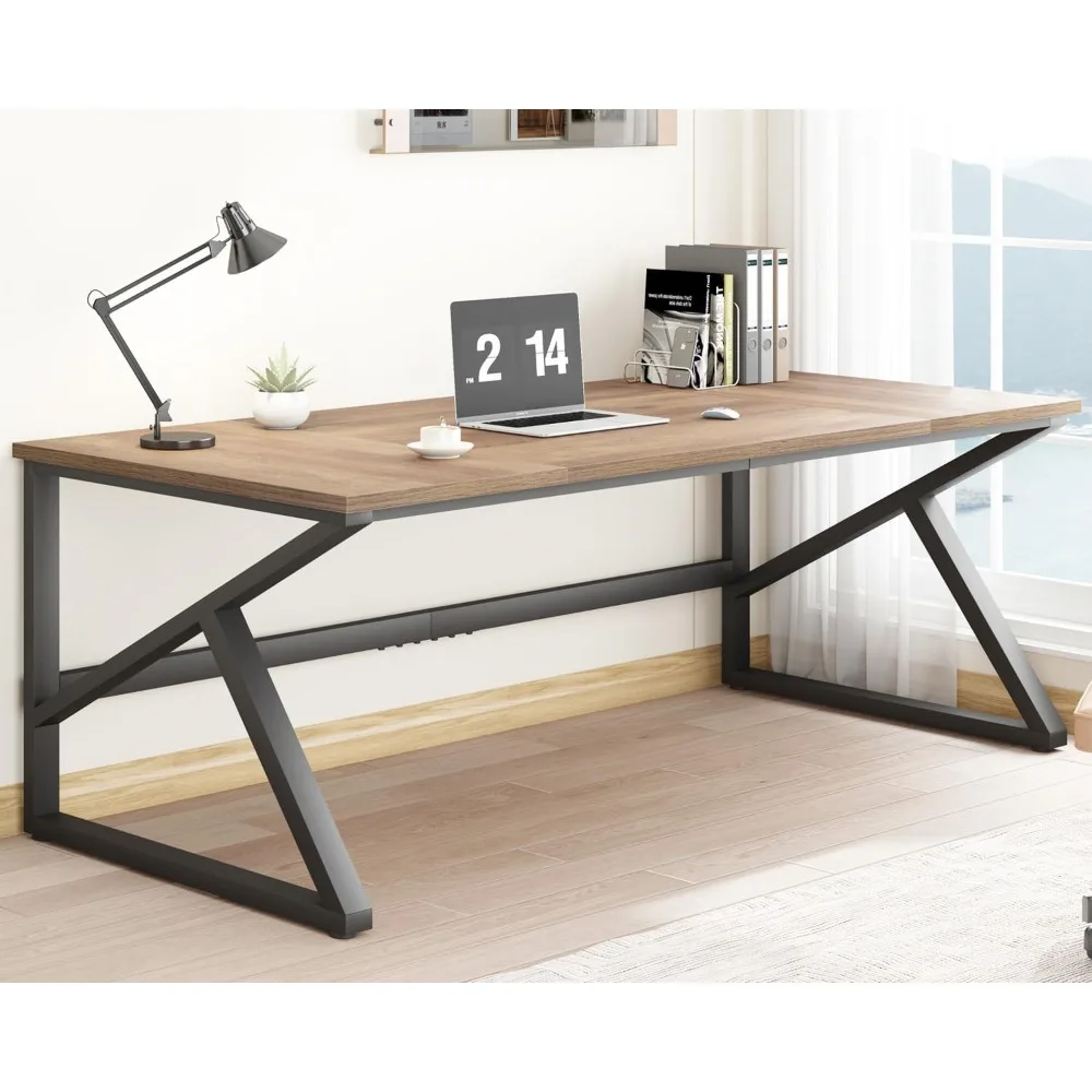 

Large Computer Desk, Rustic 70 Inch Long Home Office Metal Wood Desk, Industrial Big 2 Person Table for Executive Writing Study