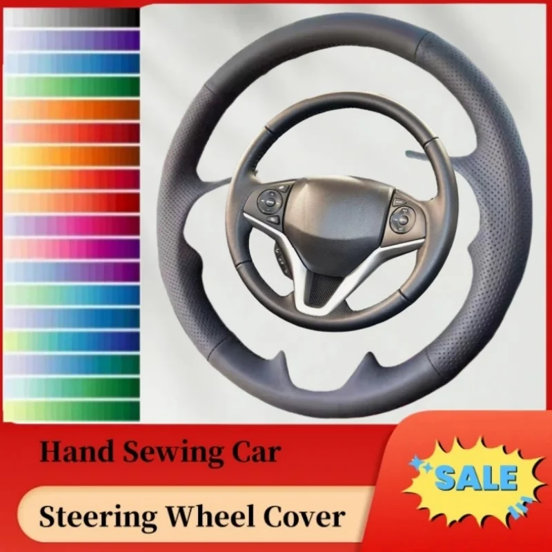 

DIY Abrasion-resistant Breathable Genuine Leather Steering Wheel Cover For Honda Fit City Jazz 2014 2015 HRV 2016 Auto Interior