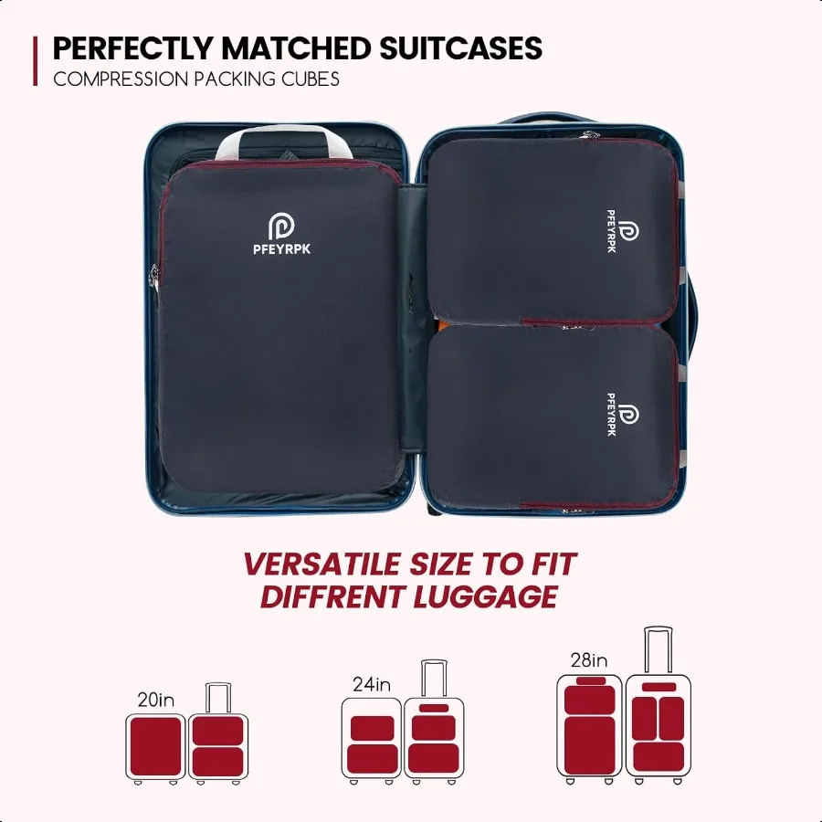 Lightweight Comprion Packing Cubes for Suitcases Comprible Expandable Travel Packing Organizer with Clear Toiletries and Backpa