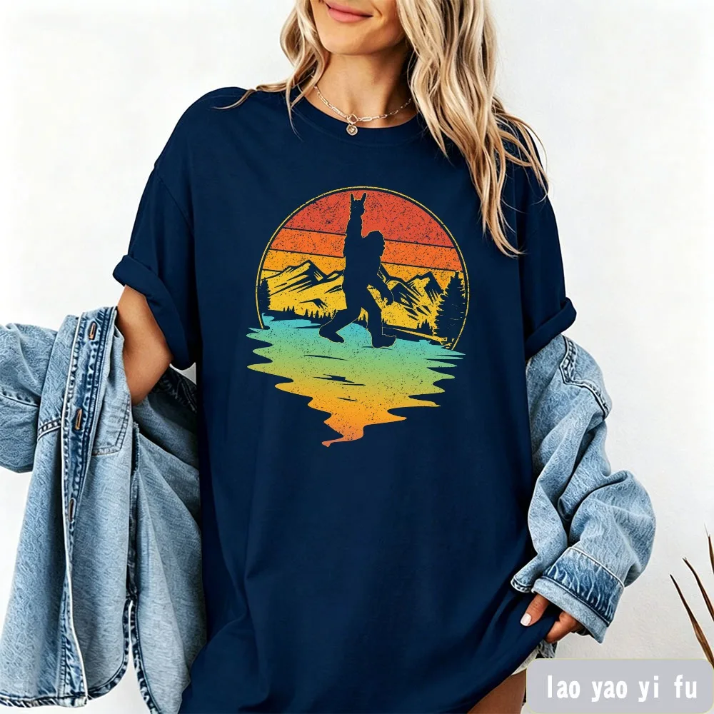 Bigfoot Shirt Rock N Roll Tops Country Music Tees Big Foot Sunset Camping Shirt Women Adventure Clothes Camping Tops