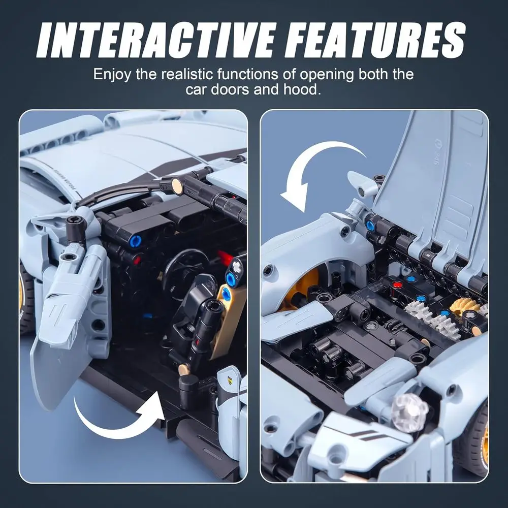 Kit de voiture technique échelle 1:14 1465 pièces pour adultes et adolescents, modèle de véhicule de super sport, cadeau de voiture de course pour les 12 ans et plus
