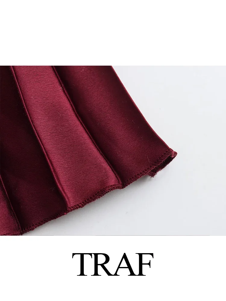 TRAF 2024 Fashion Women Elegant Satin Skirt Woman High Waist Midi Skirts for Women Basic Pleated Long Skirt Women\'s Skirts