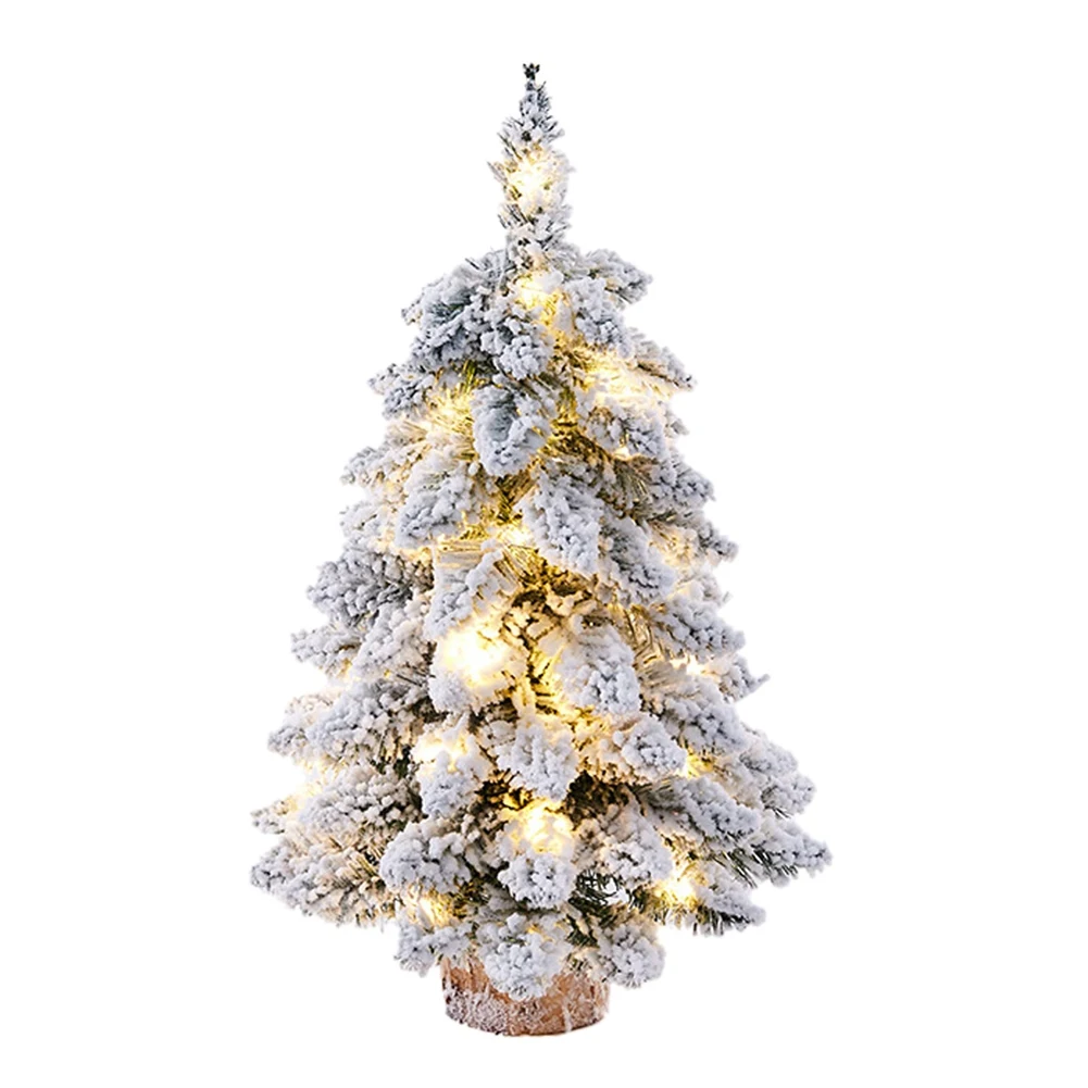 

Desktop Christmas Tree Snow Flocking Artificial Christmas Tree Mini Christmas Tree with Lamp & Wooden Base