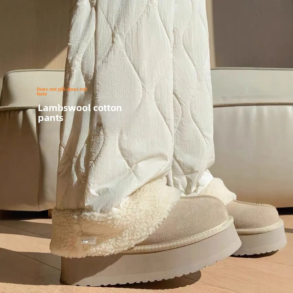 2025 herbst Winter Verdickte Fleece Warme Anti-Kälte Hosen Lamm Samt Gefesselt Breite Bein Casual Hosen Frauen Trendy frische Süße