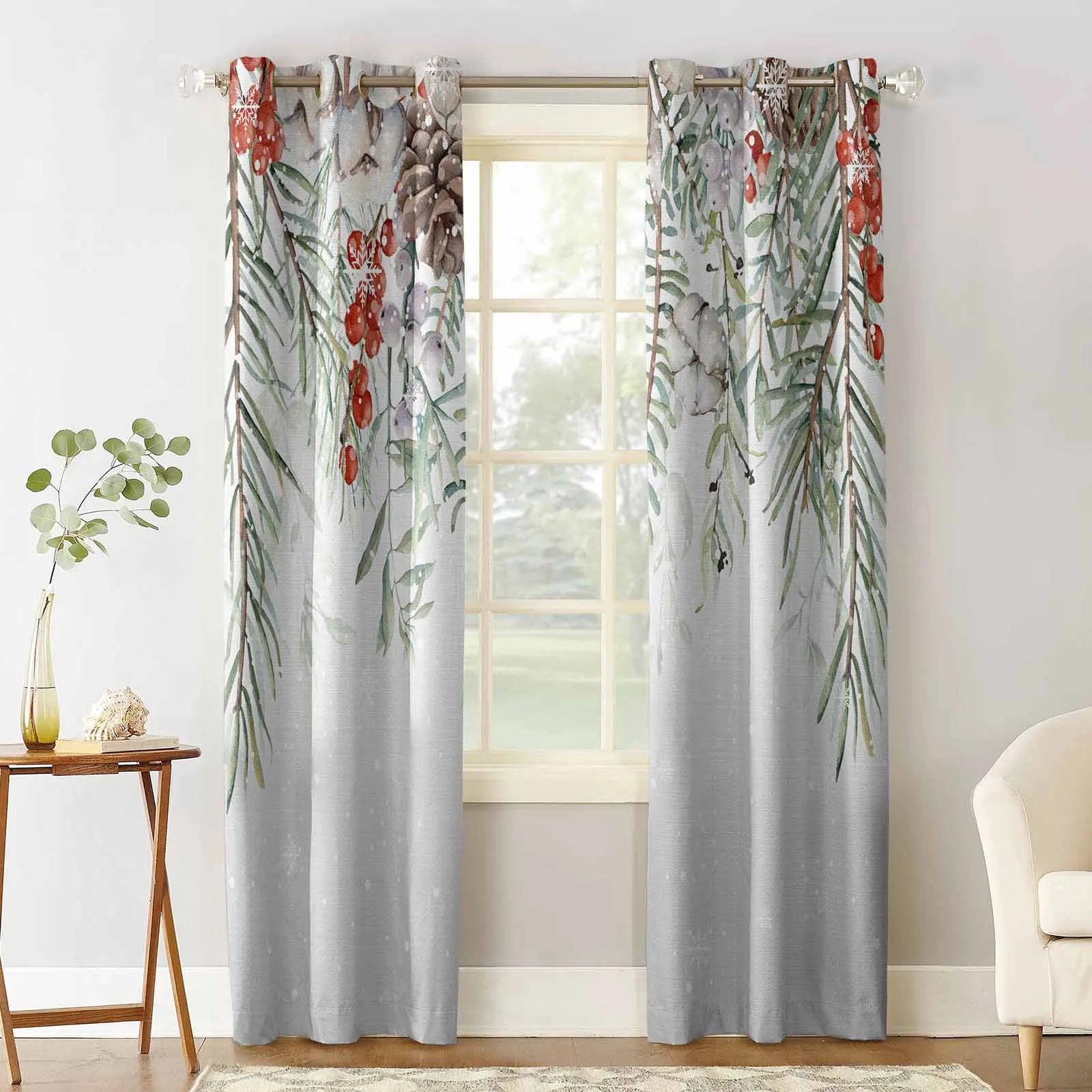 Christmas Pine Leaves Berries Hazelnuts Snowflakes Blackout Curtains For Living Room Bedroom Window Treatment Blinds Drapes