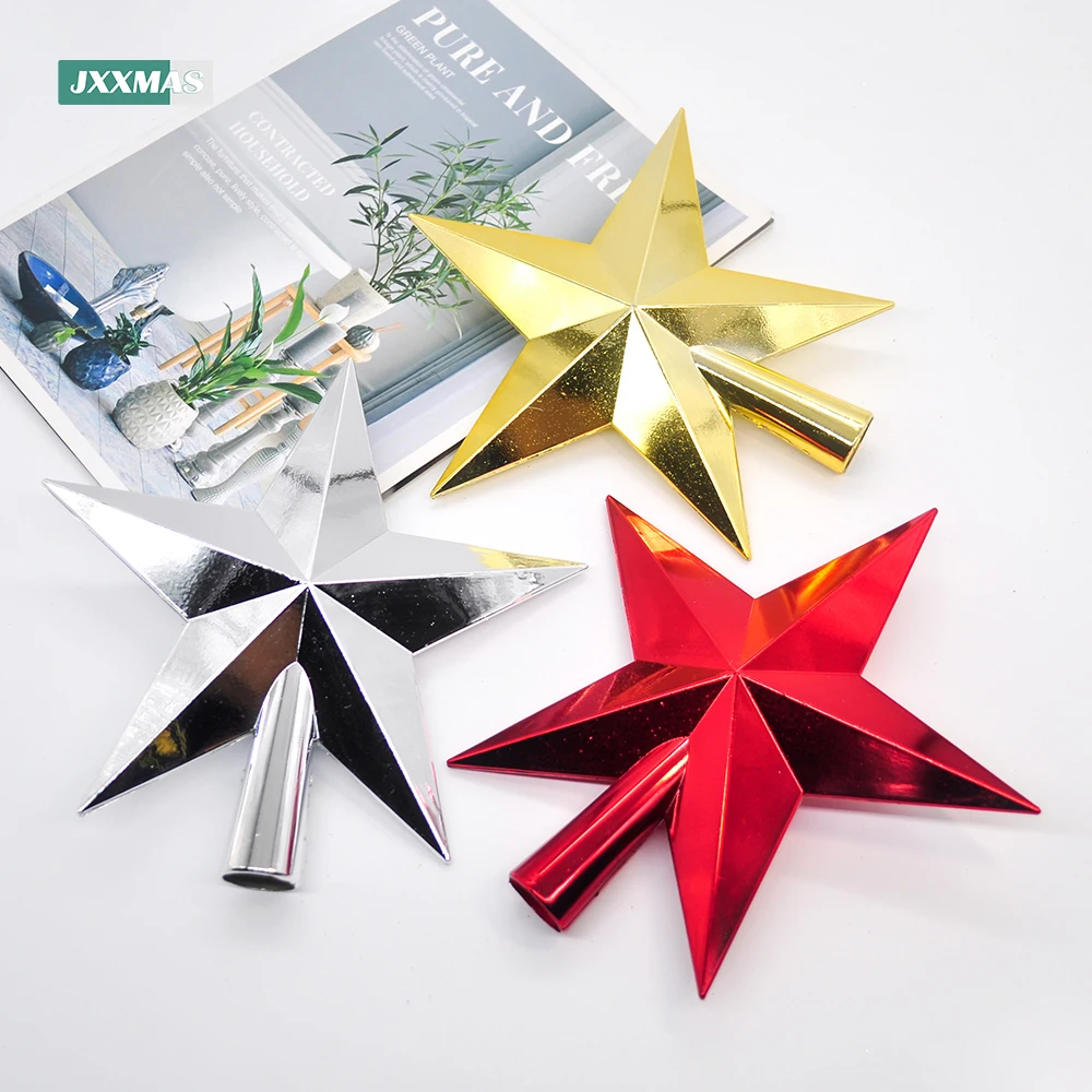 20cm Christmas Tree Top Star 3D Gold Silver Red Pentagram Xmas Tree Ornaments Home Decor Navidad New Year 2023 Natal Noel Gifts