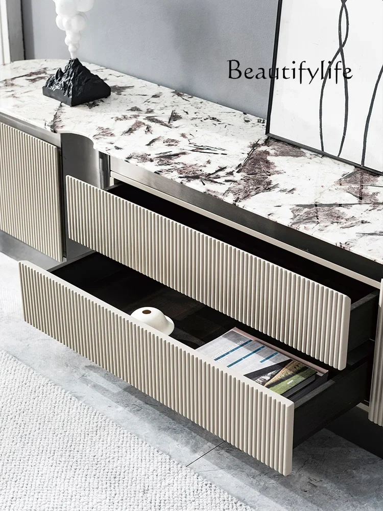 muebles para hogar Mild Luxury Marble-Side TV Cabinet Modern Minimalist Solid Wood Floor Cabinet