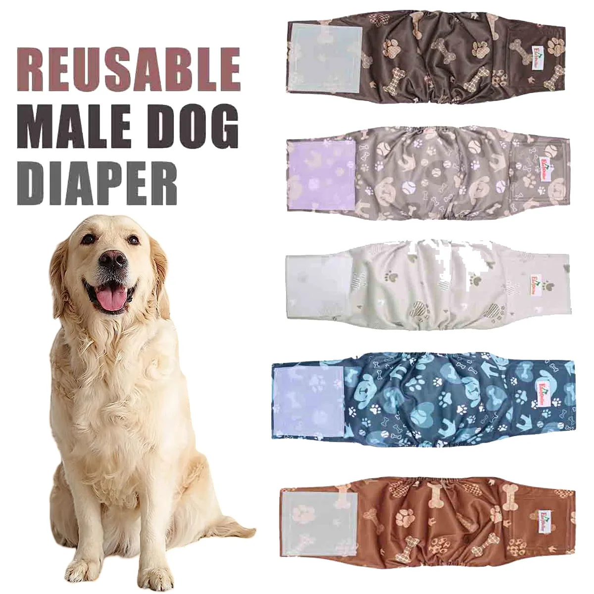 2 Pack Pet Male Dog Diaper Washable Physiological Sanitary Pants Reusable Pets Dogs Nappy Belly Band Wrap Pee Pant for Puppy