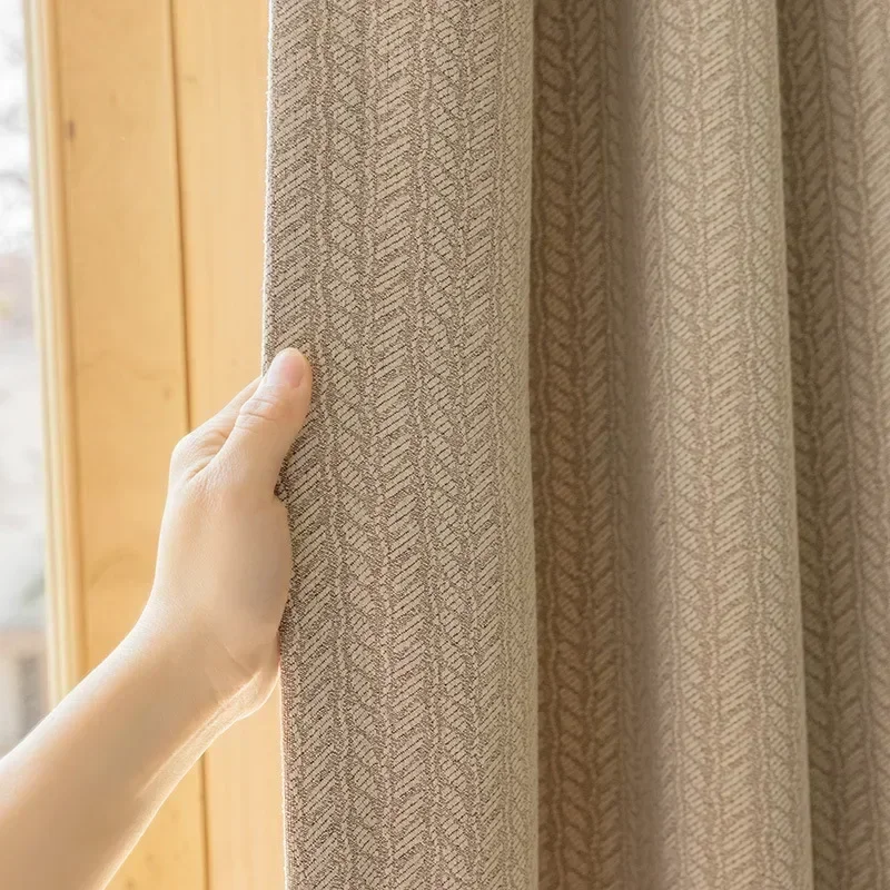 ผ้าฝ้ายญี่ปุ่นและผ้าลินินนมชาสี Blackout ห้องนอนใหม่ความแม่นยําสูงผ้าฉนวนกันความร้อนผ้าม่านสําหรับห้องนั่งเล่น