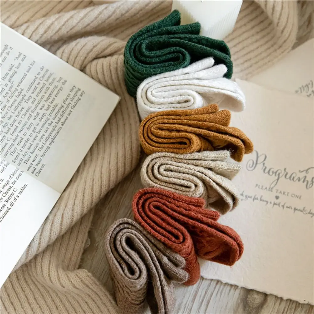 Solid Color Cashmere Wool Socks Japanese Style Long Length Winter Warm Socks Knit Texture Thermal Warmth Retro Vintage Socks