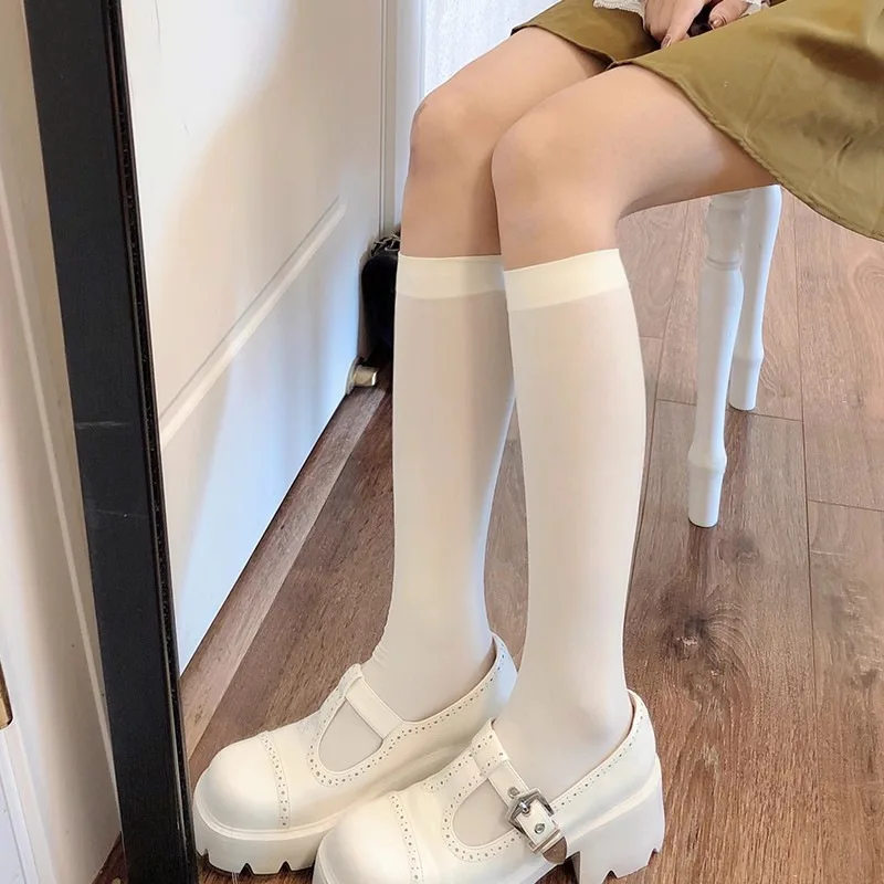 Milky White Calf Socks Japanese Style Jk Socks Women's Velvet over-the-Knee Stockings Slimming Black High Thigh Socks