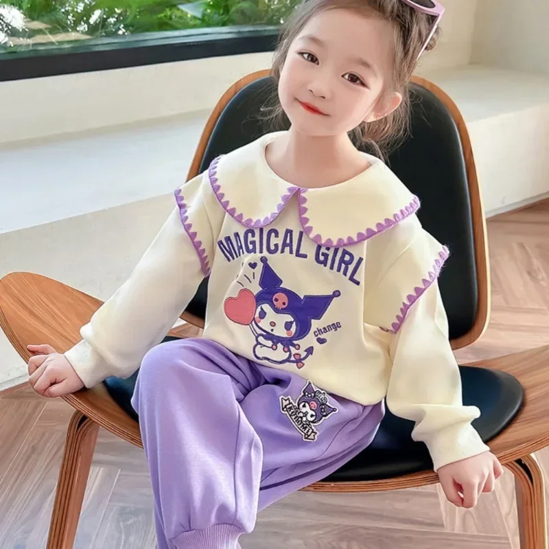 Sanrio Cinnamoroll Kuromi Children Set Cartoon Casual Relaxed Girls Long Sleeved Suit Kawaii Children Clothing Birthday Gifts