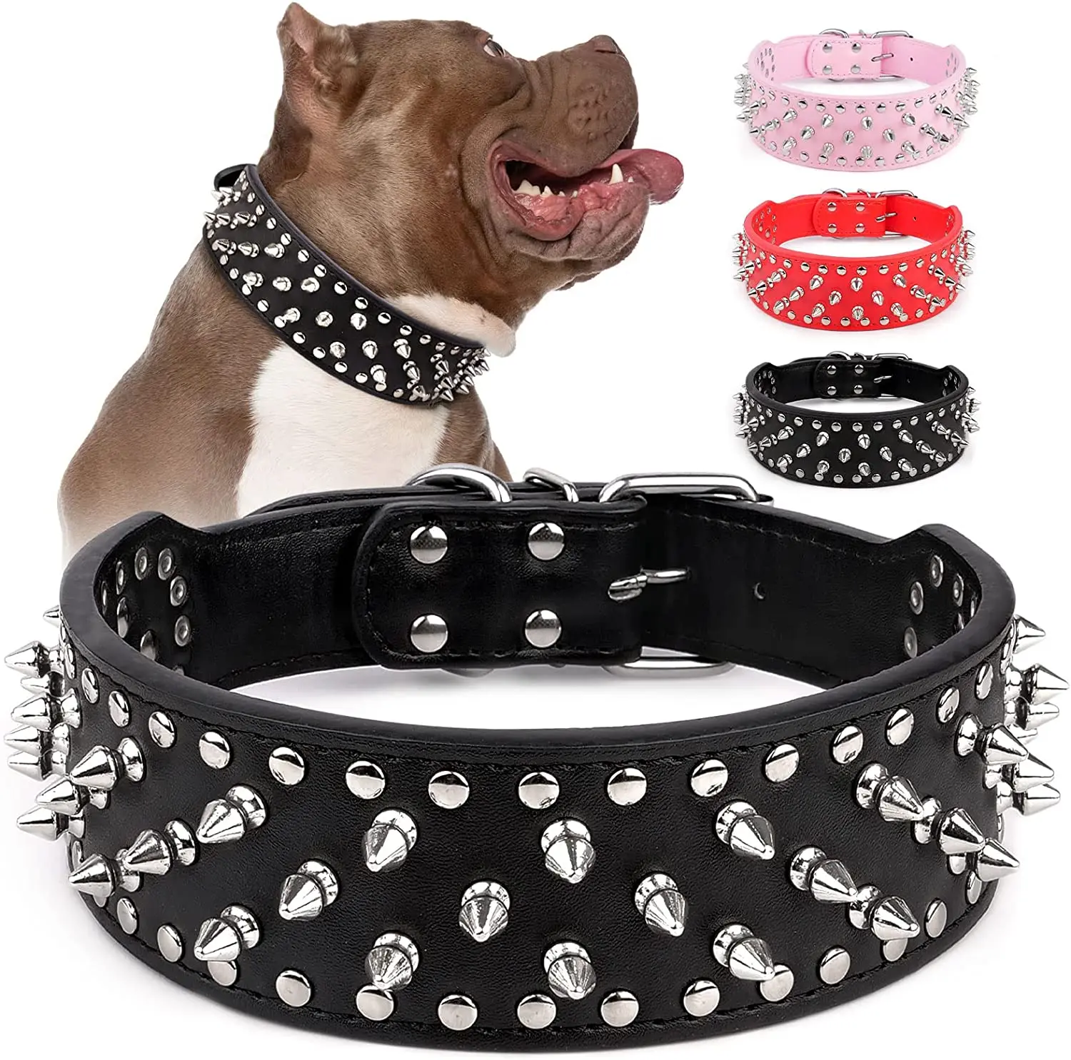 Spiked large dog collar For Medium Large Breeds L-3XL Pitbull Mastiff Boxer PU leather 4 colors big dog collar for large dog