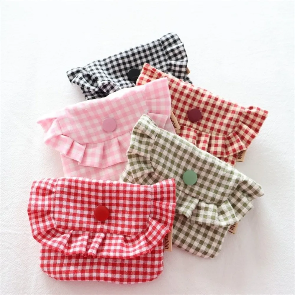 Cute Portable Checkered Purse Checkered Pattern Pocket Design Coin Purse Clutch Style Headphones Storage Bag for Girls
