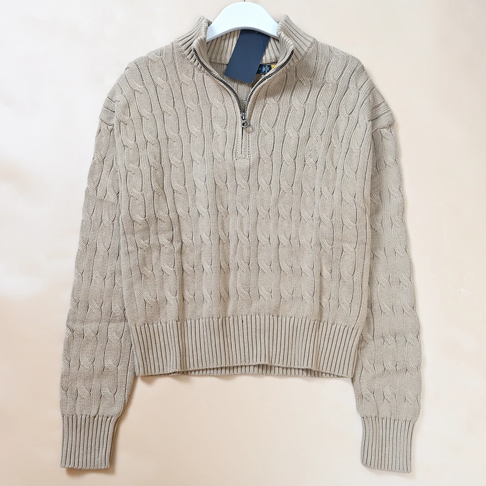 Suéter Clásico de Punto de Manga Larga para Mujer, Estilo Nuevo de Otoño Invierno, Cuello con Media Cremallera, Hombros Caído...