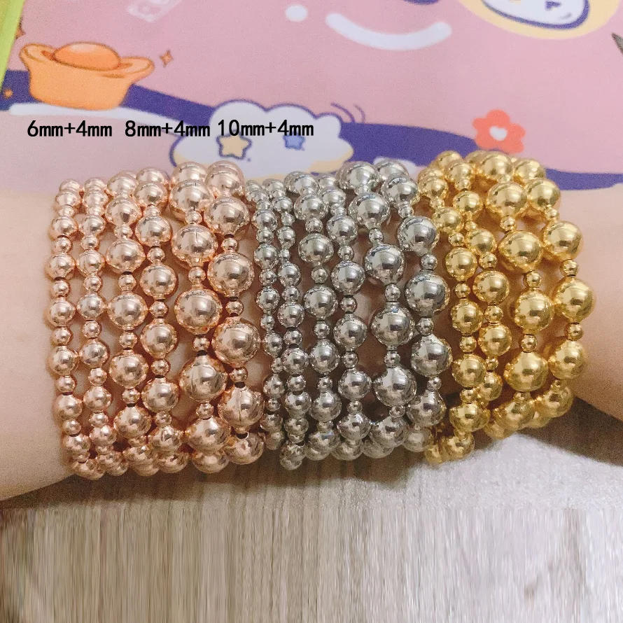 The most popular three tone beads trendy Women's Bracelet mixed color mixed size gold plated beads Gift Daily Wear Free Shipping