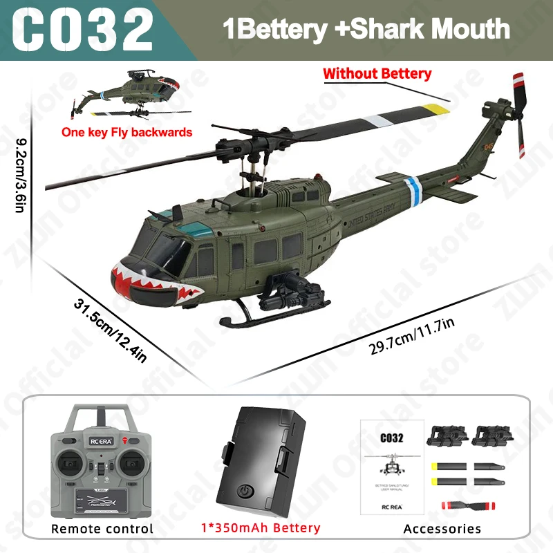 C032 RC Helicopter 2.4G 6-Aixs Gyroscoop 6CH Hoogte Hold Optische Stroom Borstelloze Afstandsbediening Helikopter Speelgoed voor Kid Volwassen - afbeelding 1