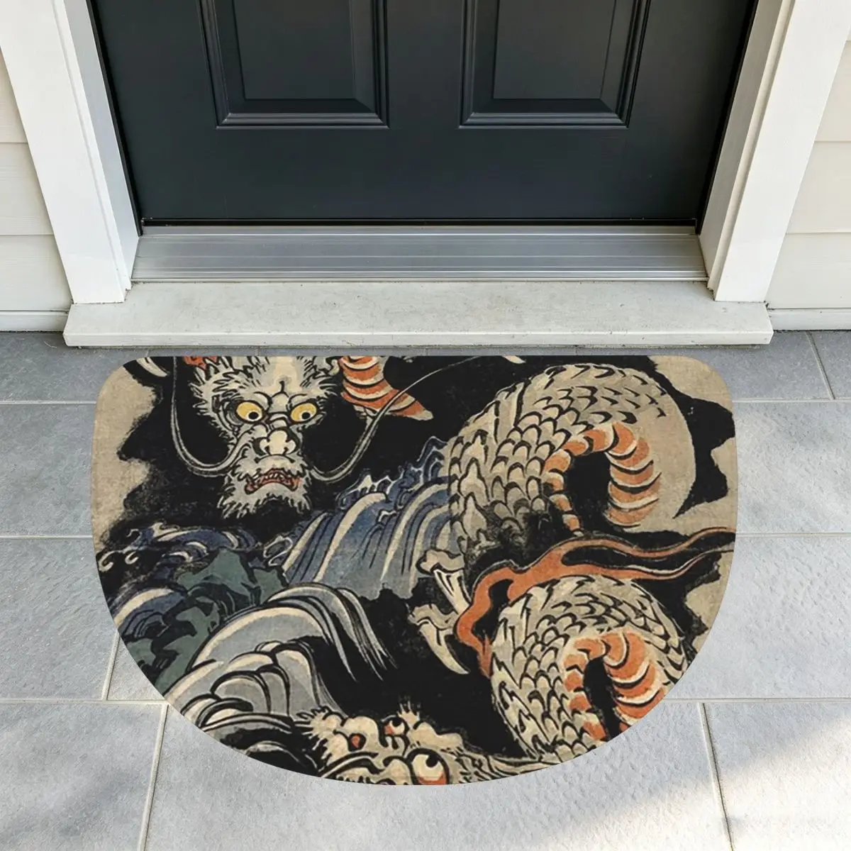 Utagawa Kuniyoshi - Dragons Flannel Half Round Doormat Non Slip Bathroom Mat Absorbent Floor Carpet for Laundry Room Bathroom