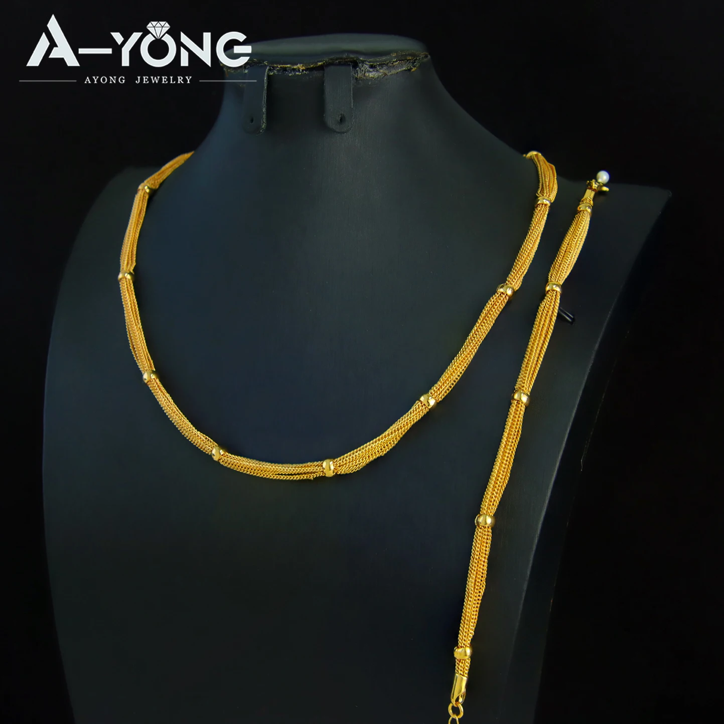 Nigerianisches Brautschmuck-Set, 21k vergoldet, arabisches Perlen-Collier, Armband, Ohrringe, Vintage-Schmuck für Frauen aus dem Nahen Osten – Detail 4