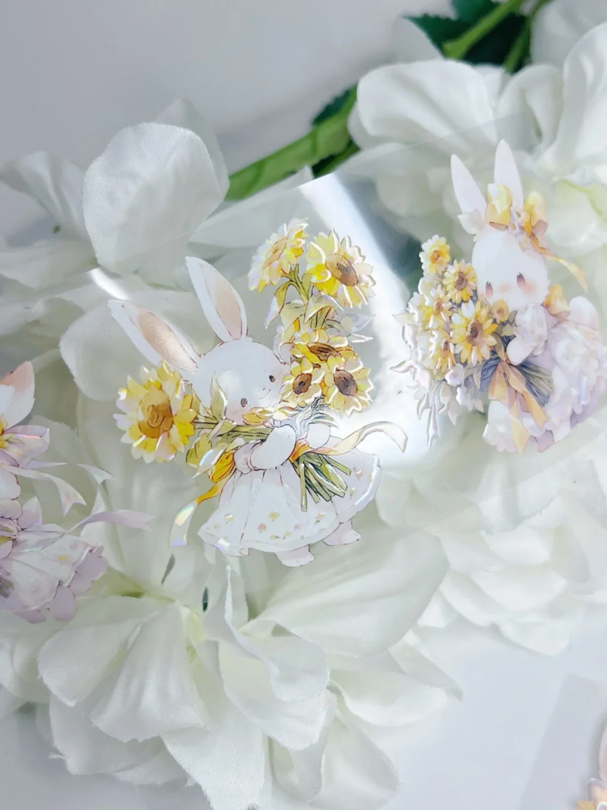 Stock Clear 5m Sunflower Rabbit Shiny Washi Pet Tape