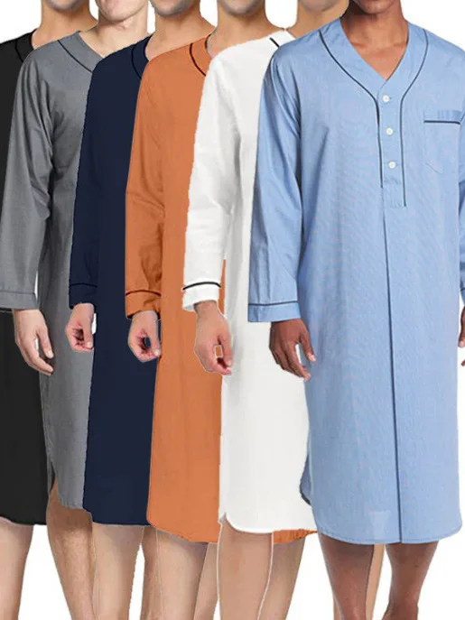 

Men's Comfortable Loose Casual Spwear Home Clothes Long Sve Mid-Length Pure Color Home irt Spring Autumn Wear