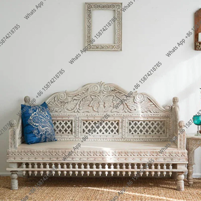 

N64 A Three-person Sofa Solid Wood Carving Hollow Log Arhat Sofa