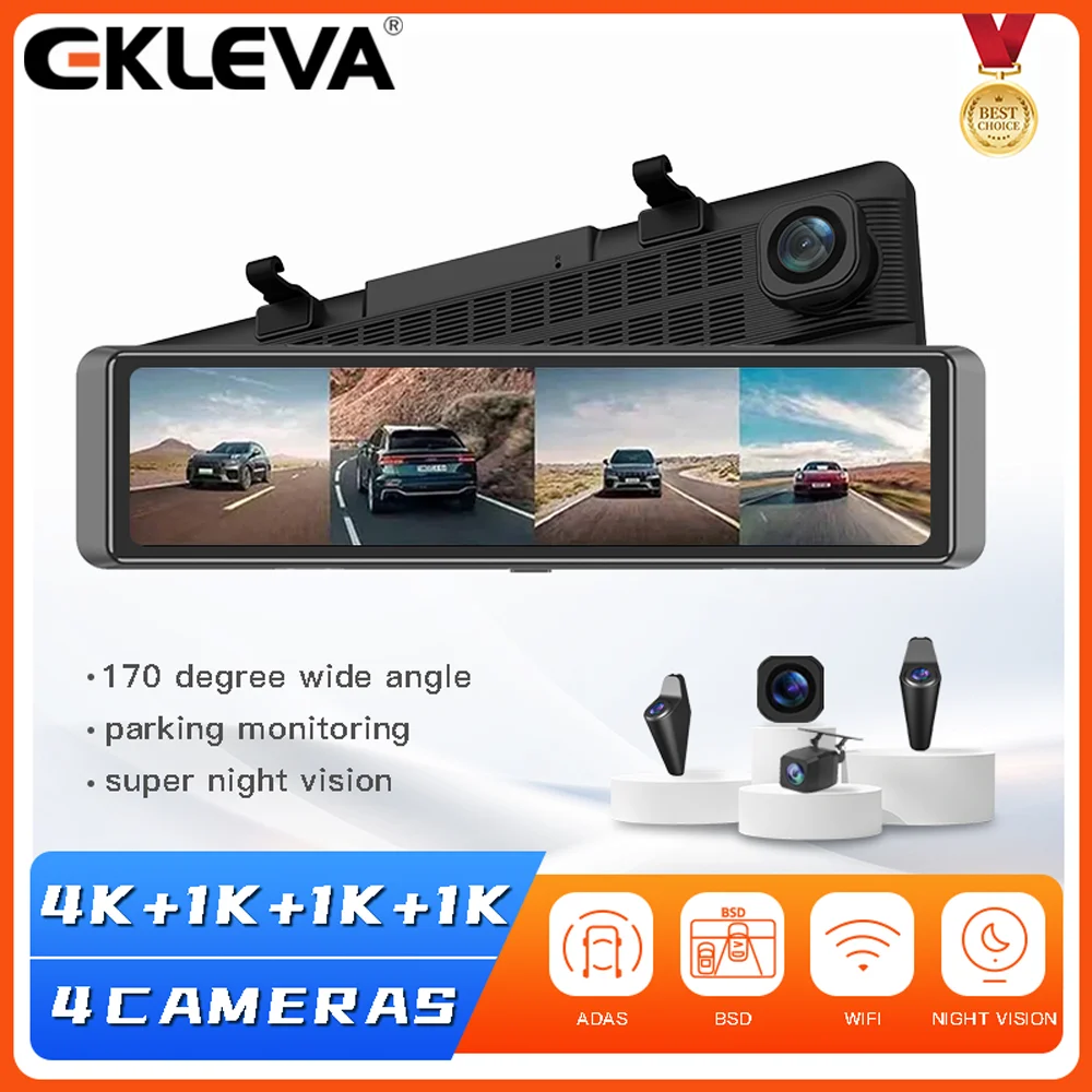 4K Dash Cam 4 Channel 11.26 Inch ADAS BSD Car DVR WIFI APP Rear View Mirror Auto Video Recorder Camera Ultra HD 24H Parking