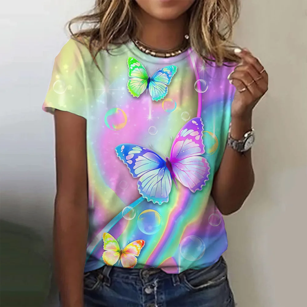 Women\'s T-Shirts 2023 Summer Fashion 3d Butterfly Print Short Sleeve Top Female Clothing O Neck Oversized Tees Harajuku T Shirts