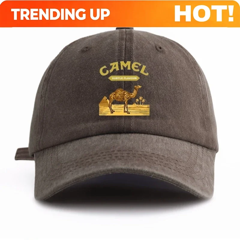 Customization 1 Pc CAMEL Print Washed Baseball Cap, Classic Casual Stylish , Perfect Gift For Grandpa Families And Friends
