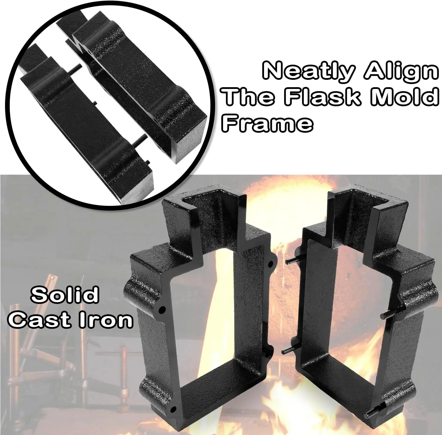 

Black Cast Iron Flask Mold Holder 2 Pieces, Suitable for Sand Casting Metal, Jewelry and Casting Tools