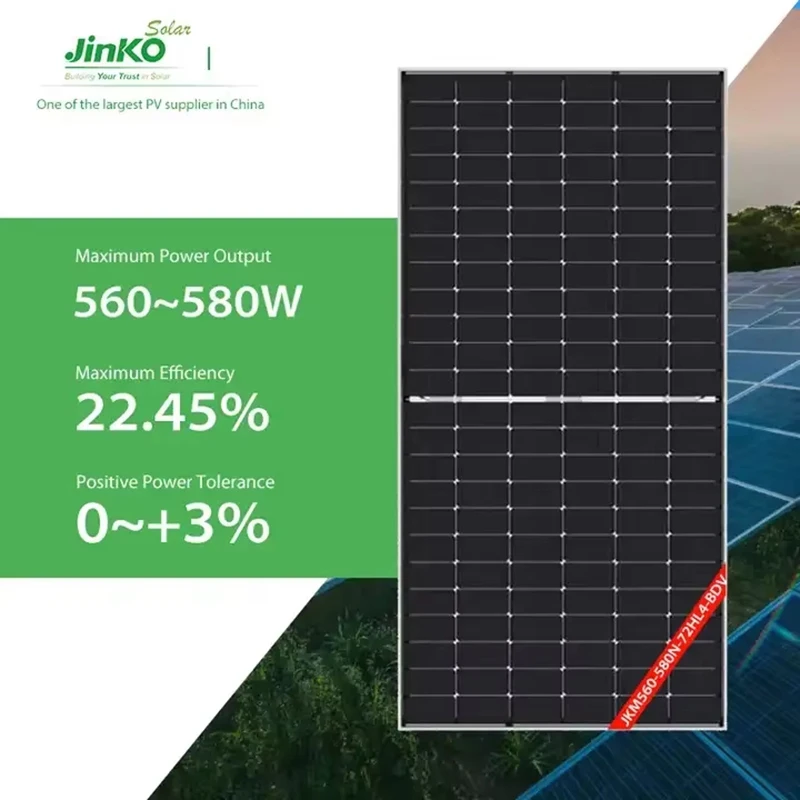 Jinko Mono Double Glass Solar Panel 575W 580W 585W 590W 595W 600W 72 Half Cell N-type Bifacial Dual Glass Module 144 Half-Cut