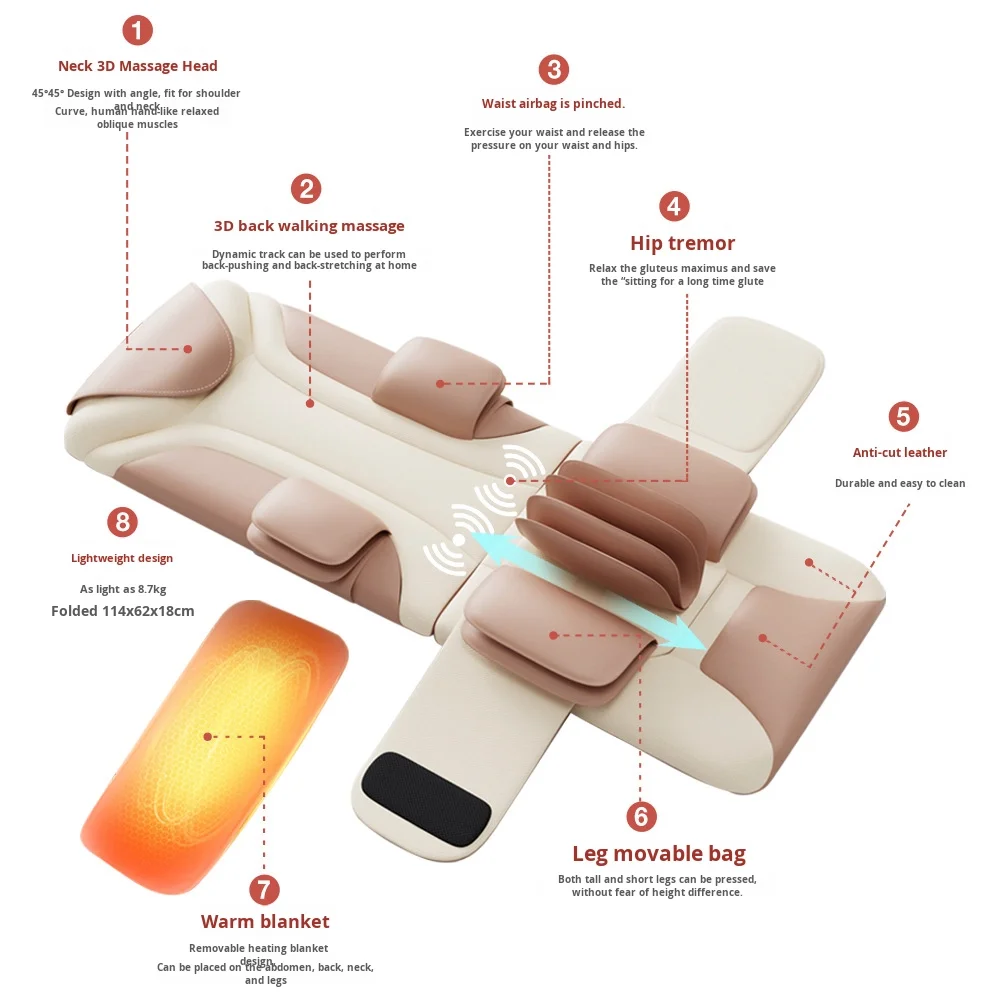 Intelligent 3D Home Multi-Functional Electric Neck & Full Body Massage Mattress Musical Function Mobile Airbag Heating Vibration