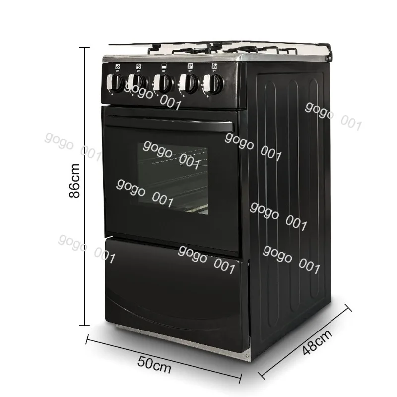 Gas Cooker with Oven, 4 Burner Manual Ignition Gas Stove, Flame Failure Safety Device, Built-In Baking Oven for Home Kitchen